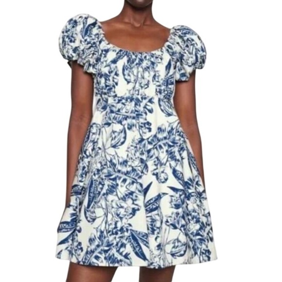 Abercrombie & Fitch Dresses & Skirts - Abercrombie & Fitch Emerson Blue Floral Puff Sleeve Mini Dress Women L Babydoll